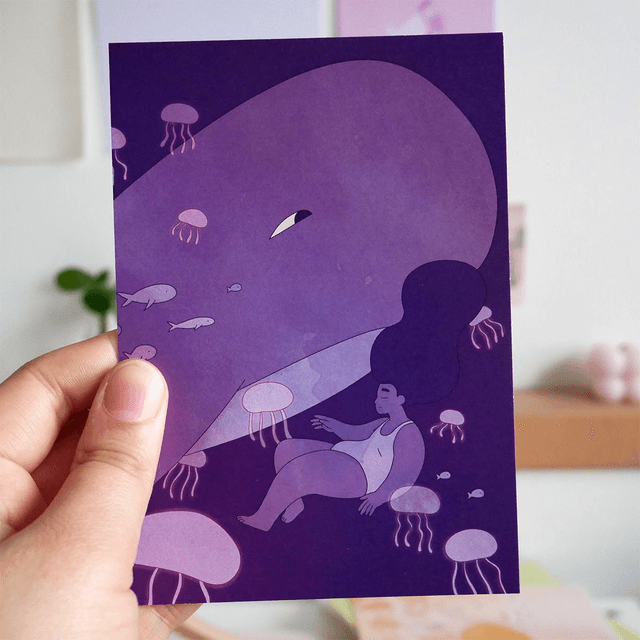 Illustration A6 - Baleine violette