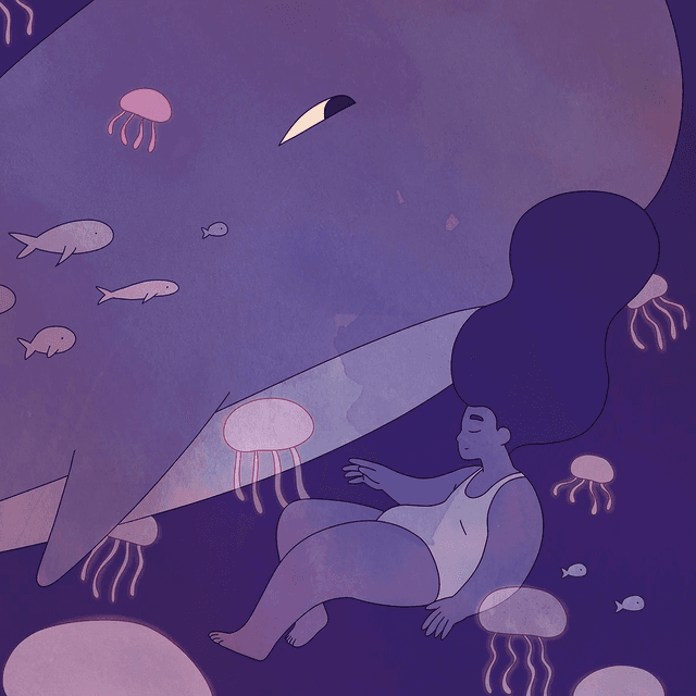Illustration A6 - Baleine violette